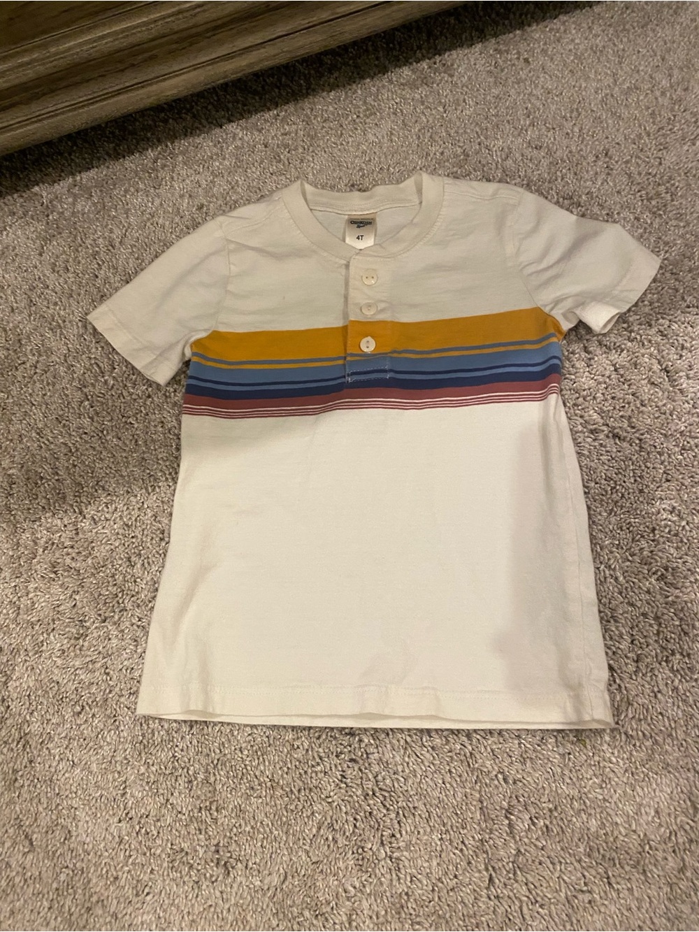Toddler Striped Henley Tee in Cream with Mustard & Blue Accents